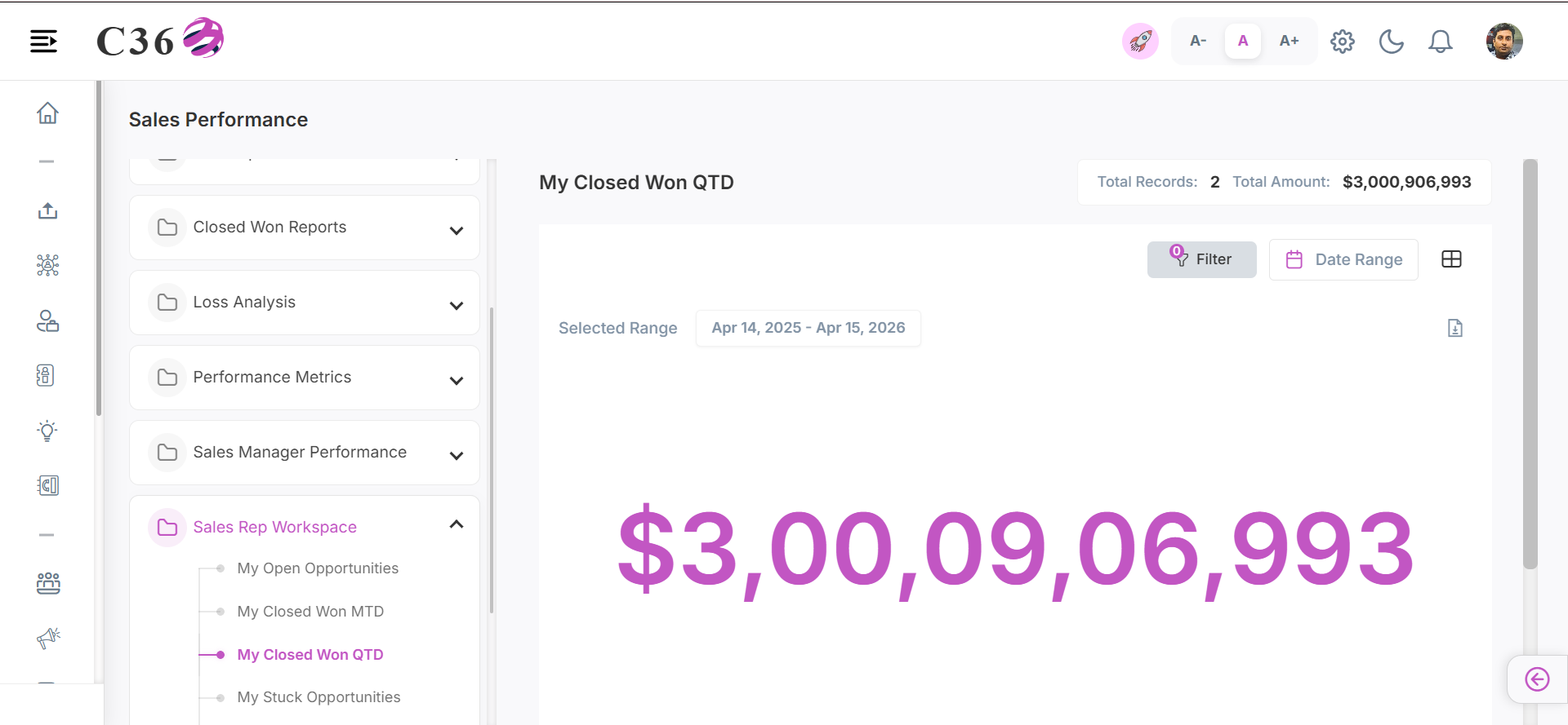 my closed won qtd