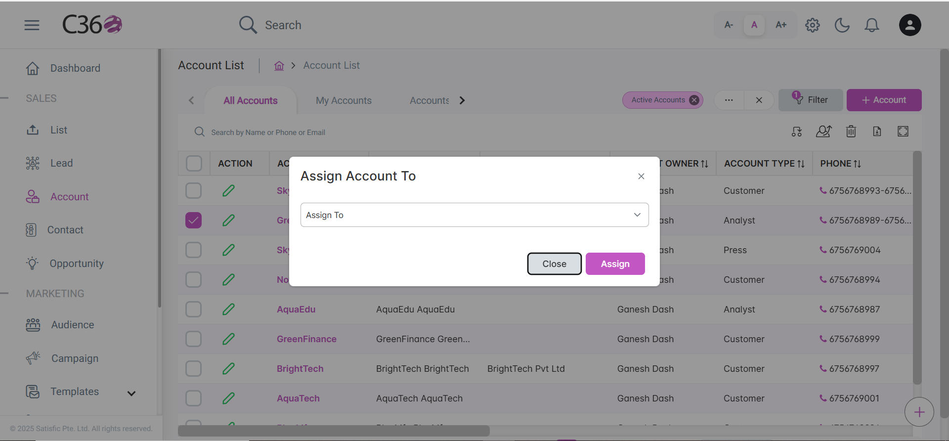 Assign accounts