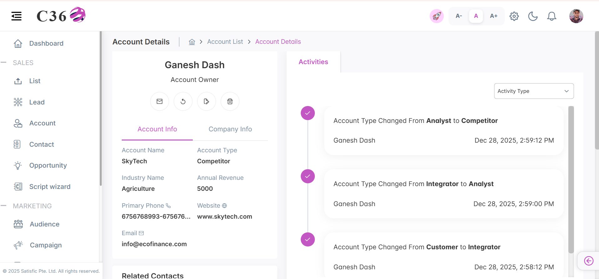 Details about an account