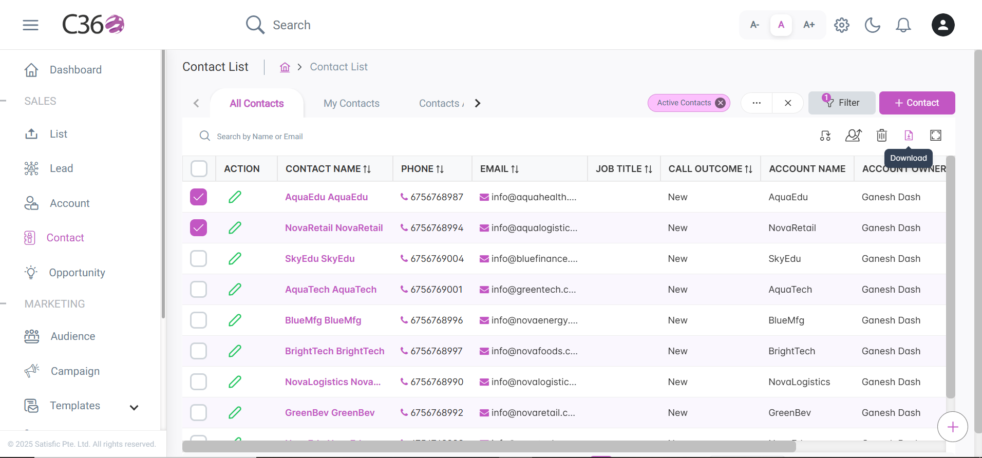 Download contacts