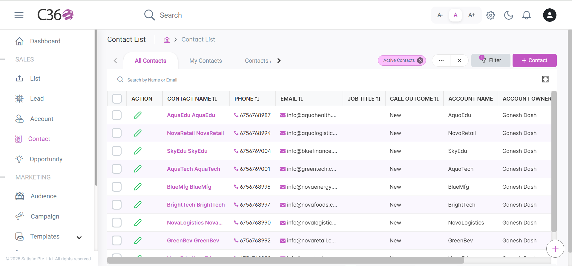 View contact list