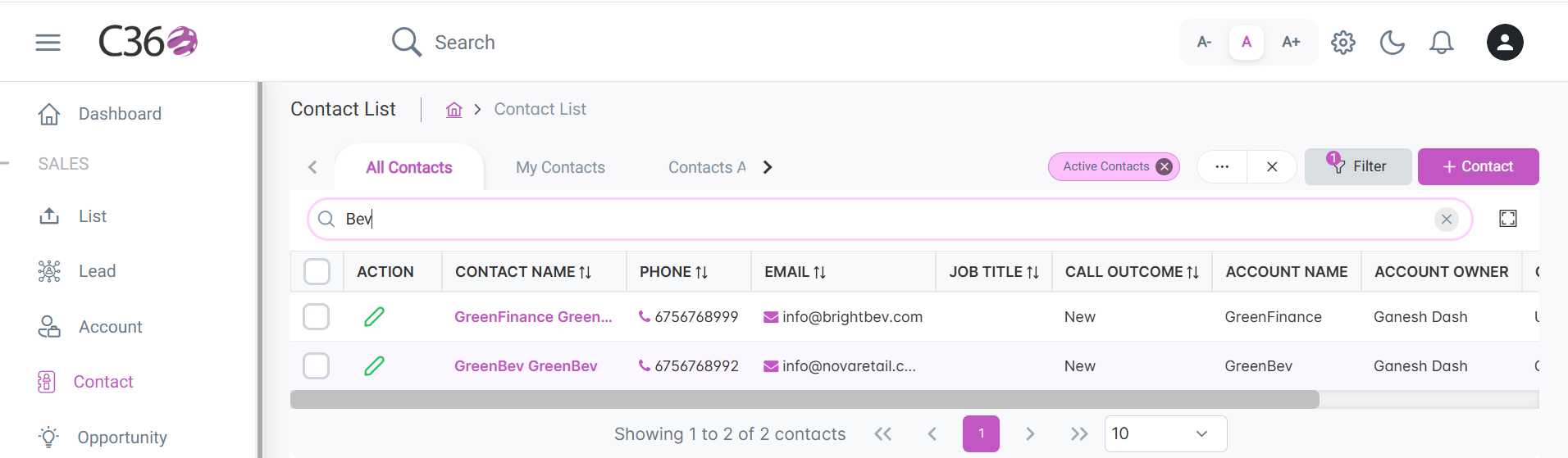 Search for contacts