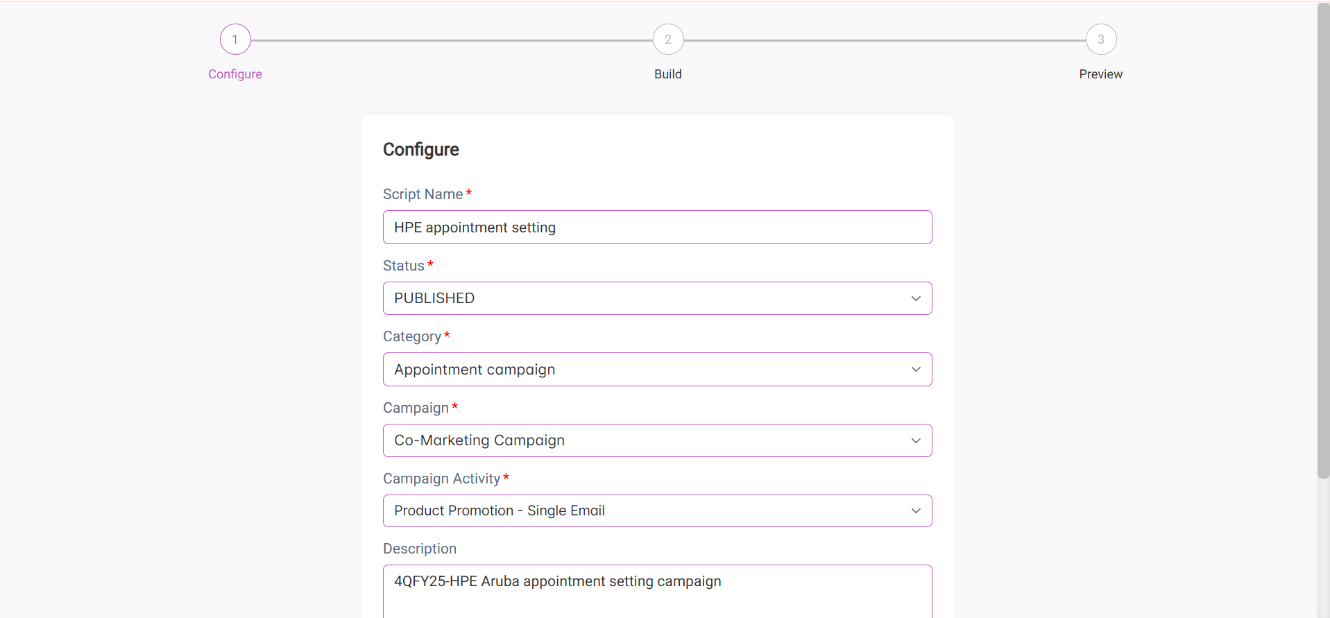 Add or edit script interface