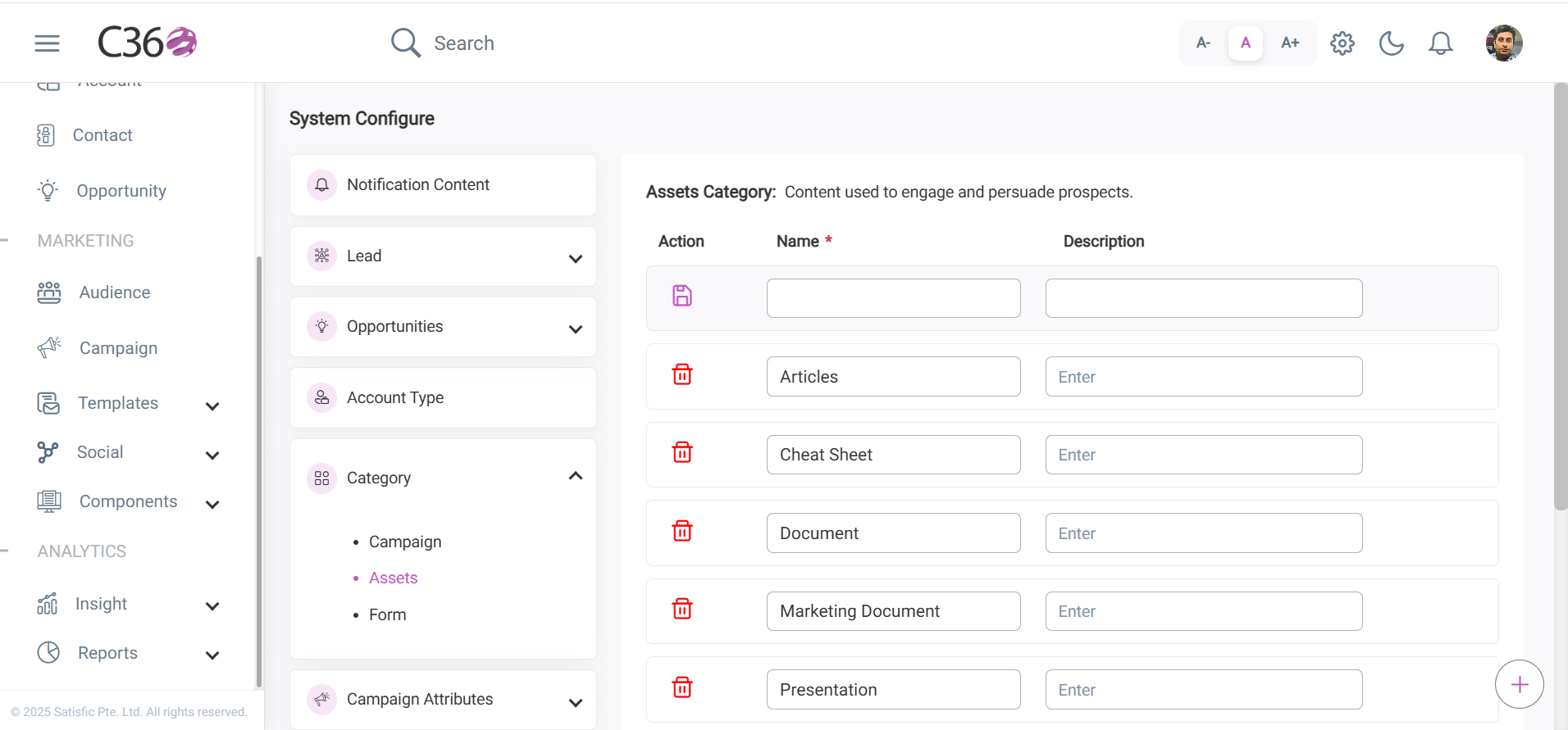 Asset Categories in System Configuration