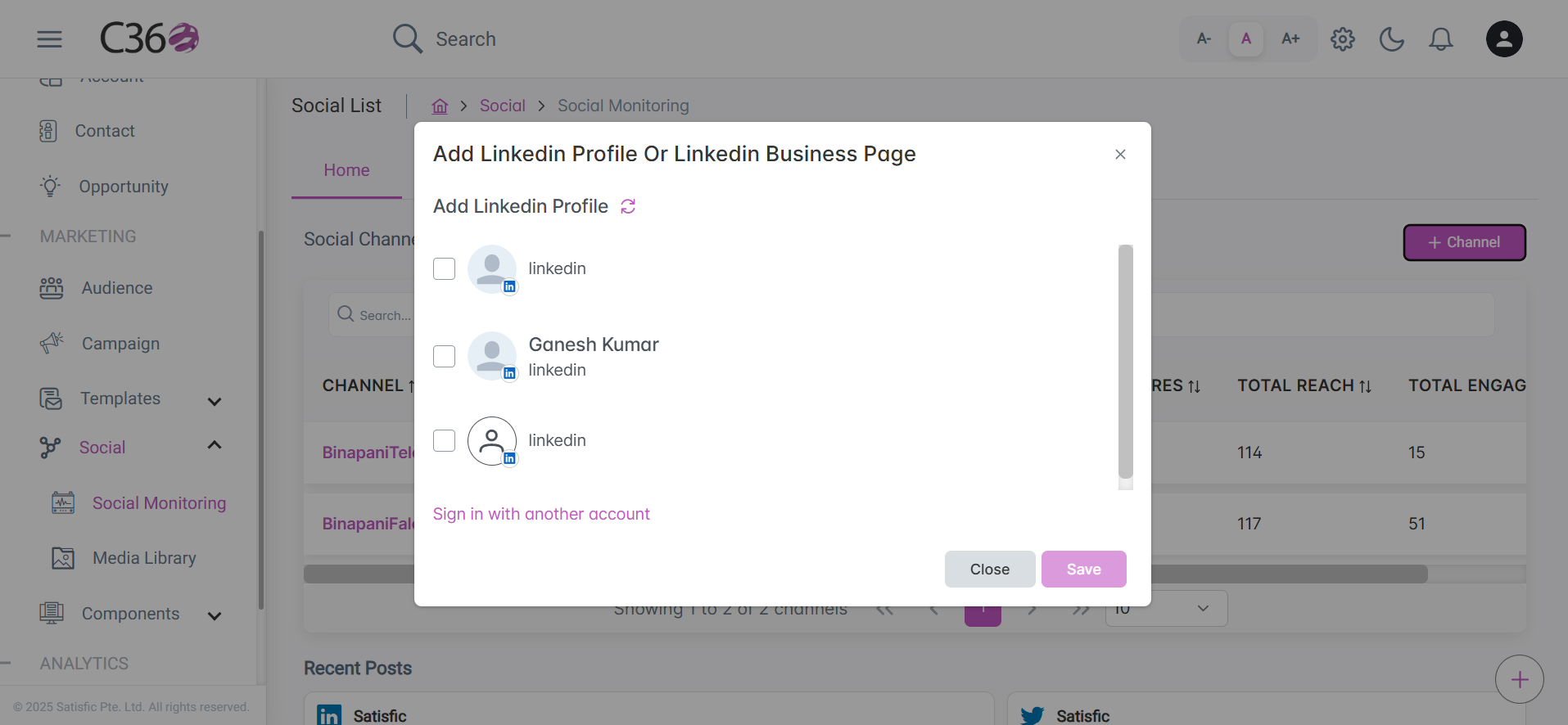 Social monitoring add channel