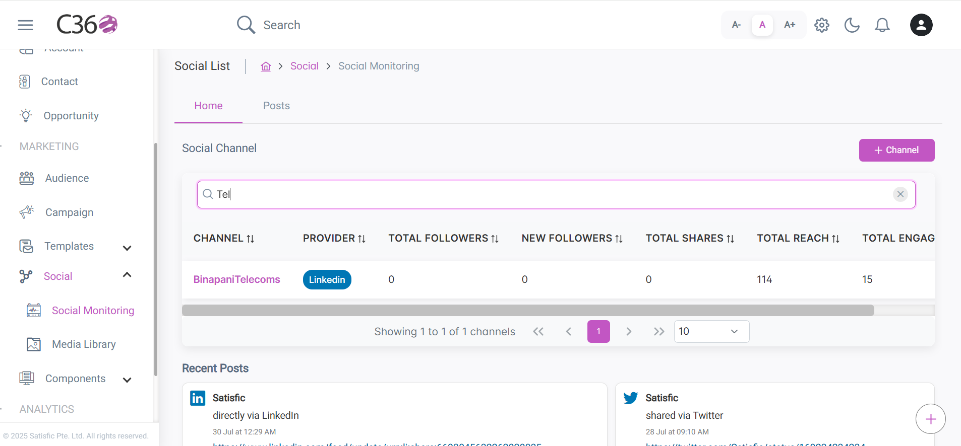 Social monitoring search channel