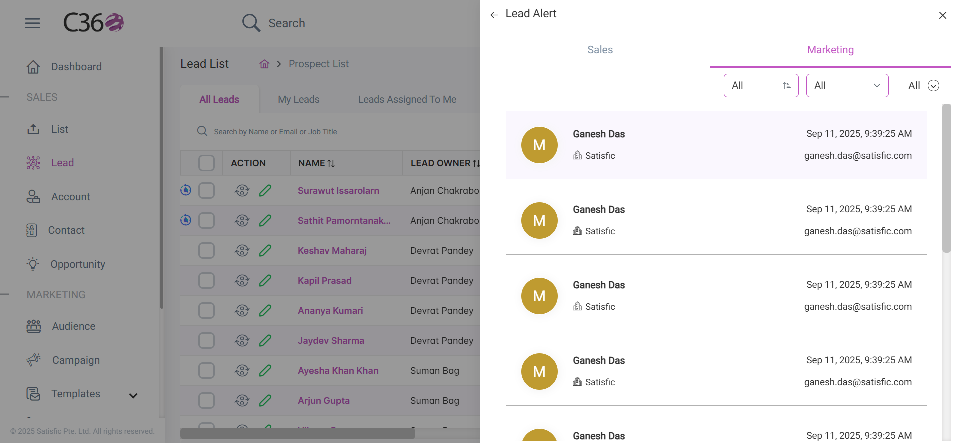 Sales and marketing alerts with labels