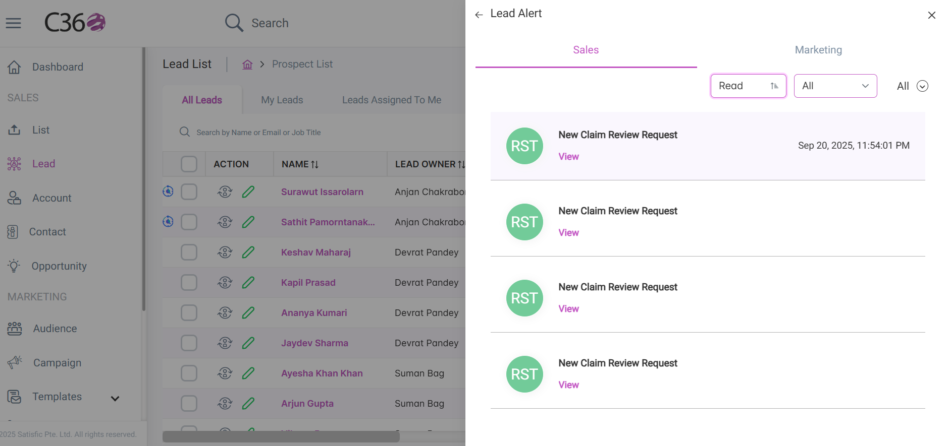 Toggle between unread and read alerts