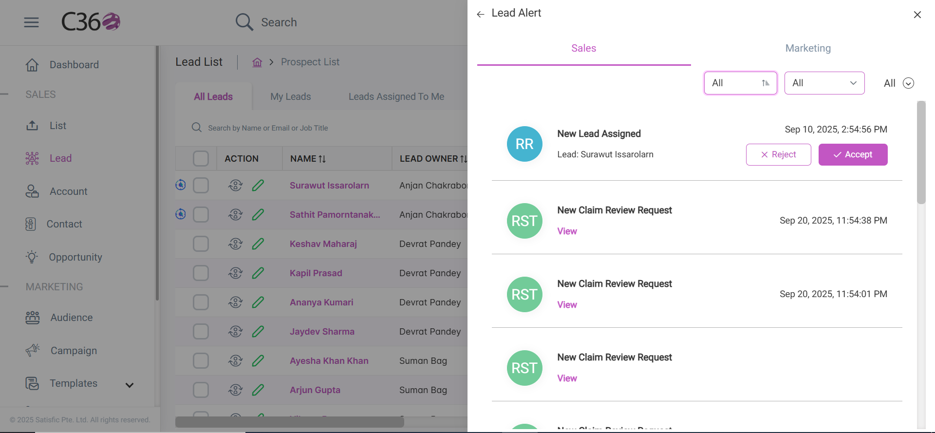 Sales and marketing alerts with labels