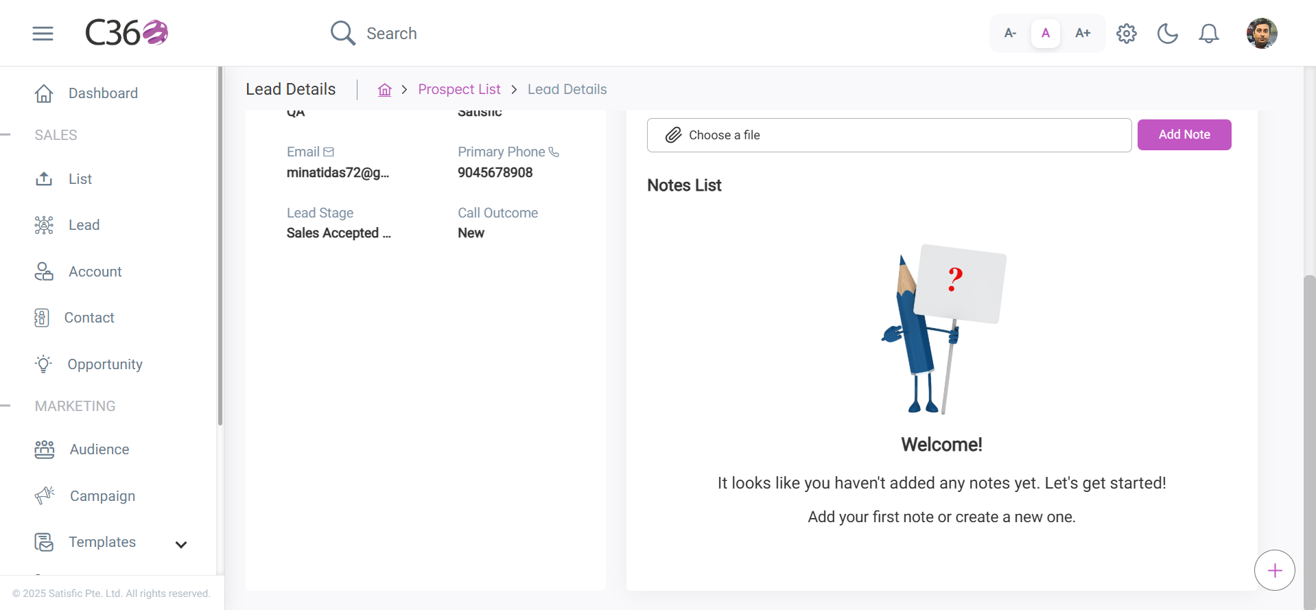 Add Note button in CRM record