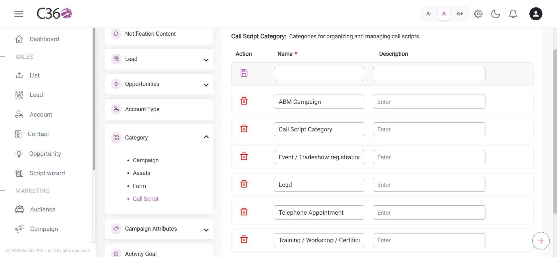 Call Script Category Configuration