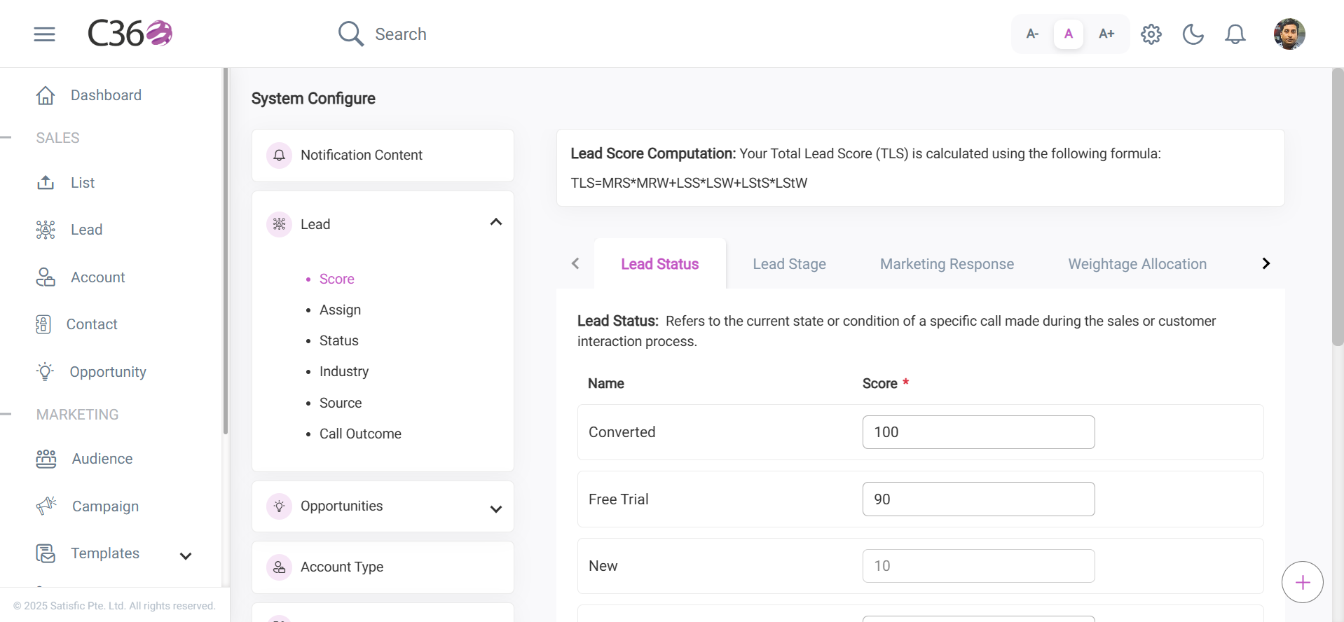 Lead Status Configuration