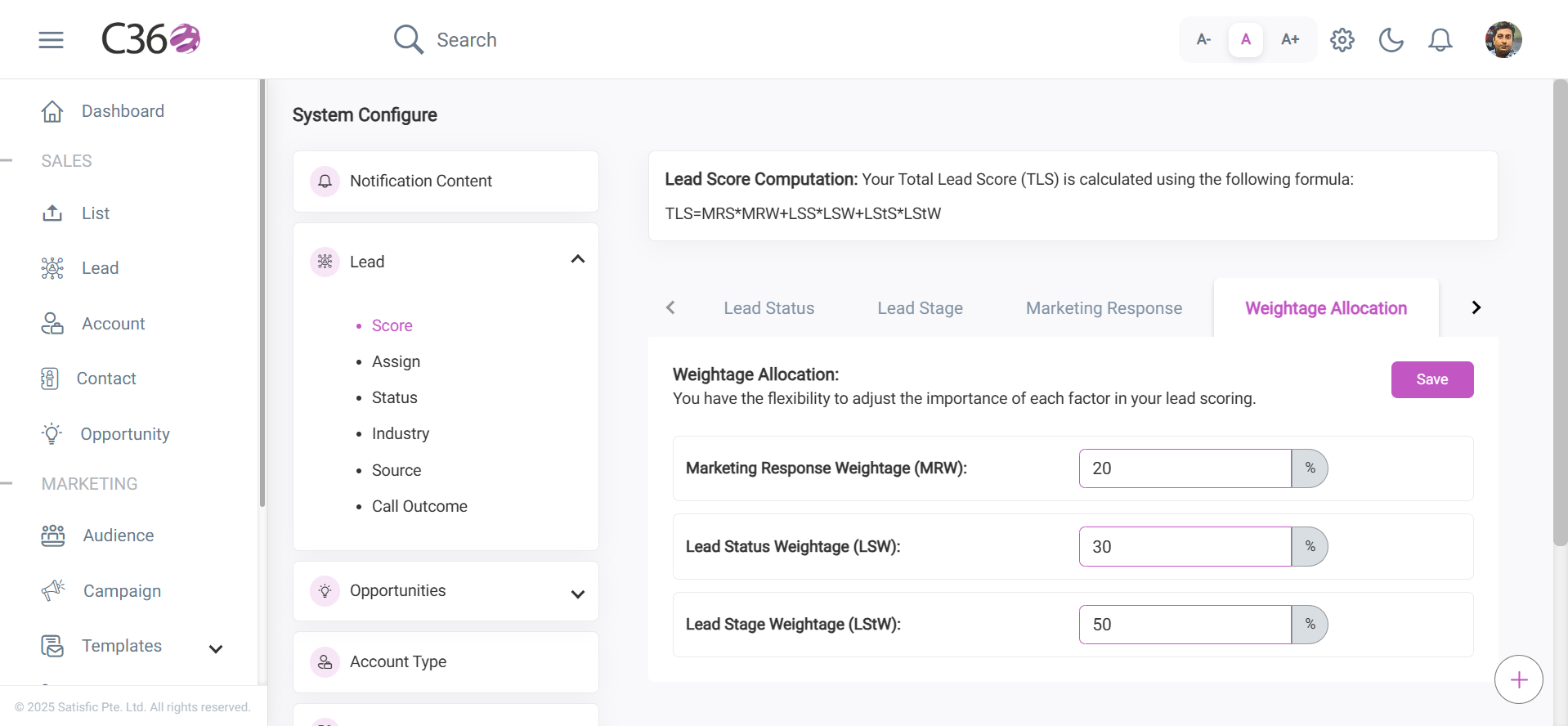 Lead Score Weight Allocation